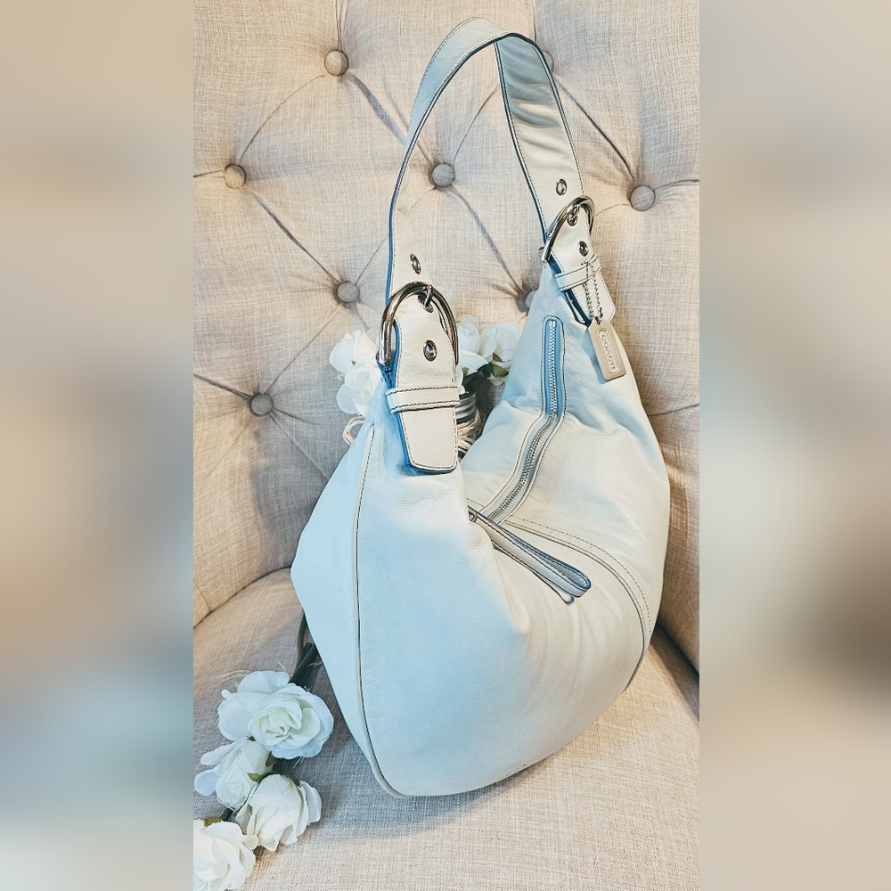 Vintage Coach Nappa Tortilla "Tort" Ergo Slouch Hobo Bag # 9619 ( Aqua ) - Picture 10 of 16